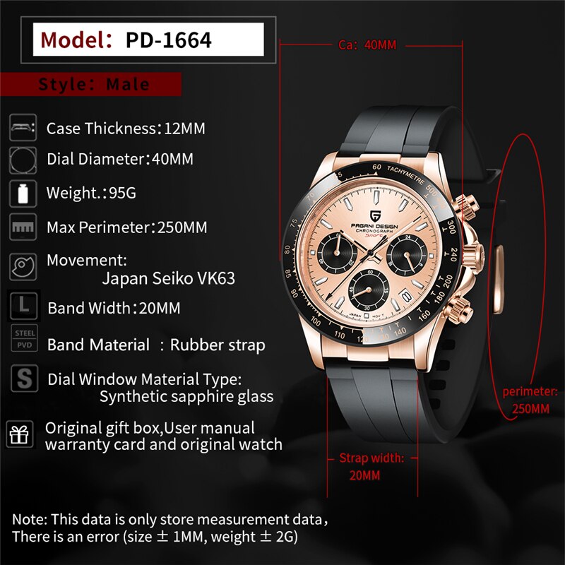 PAGANI DESIGN Top Brand New Men Quartz Wristwatch Luxury Sapphire Glass Sports Watch Rubber Strap Chronograph Watch Men Relogio