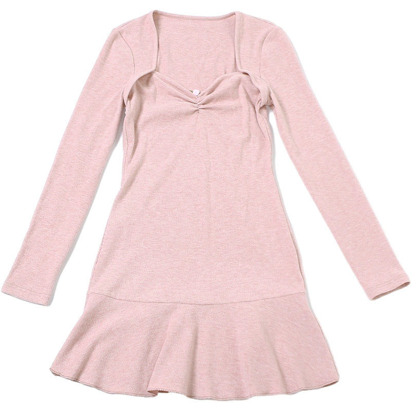Sylcue Square Collar Slim Looking Silm Long Sleeves Dress