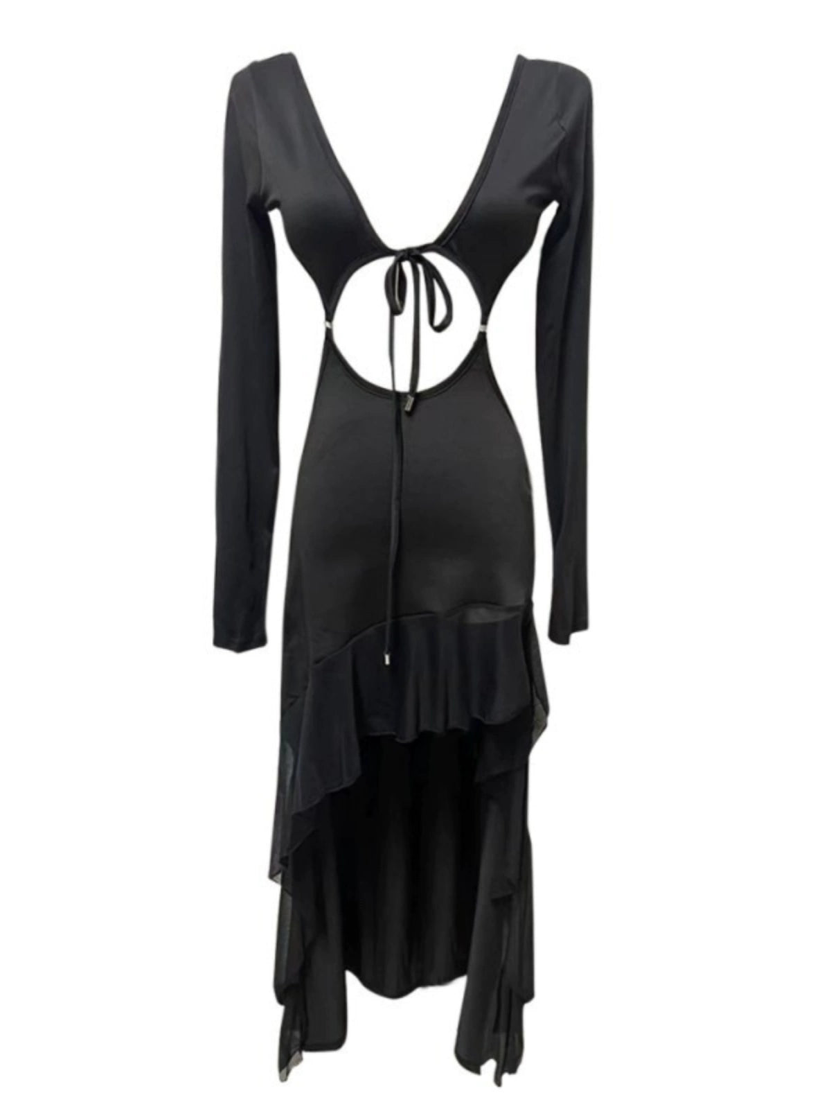 Gegejia Internet Famous Sexy Sexy Ruffles Split Dress V Neck Low Cut Cut Out Long Sleeves Dress Women's Dress