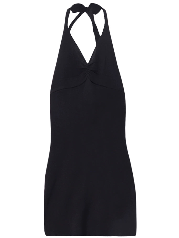 Knitted Korean Style Sense of Design Slim-Fit Black Dress Halter