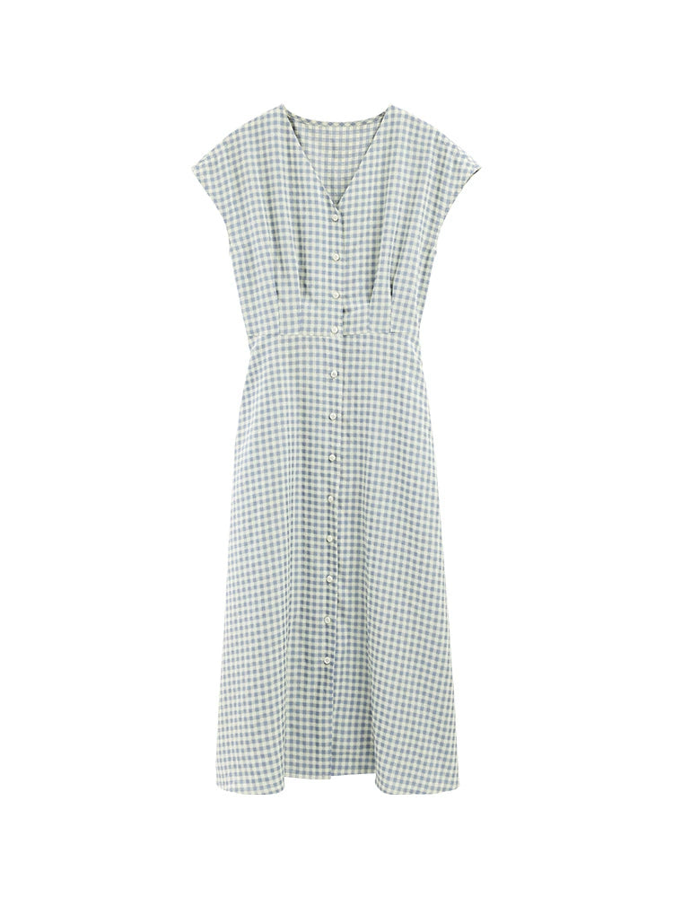 Sleepy Bunny Gingham Japanese-Style Retro Blue Dress