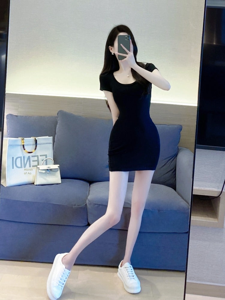 Summer Slim-Fit Slim Looking U-Collar Hot Girl Hip Skirt