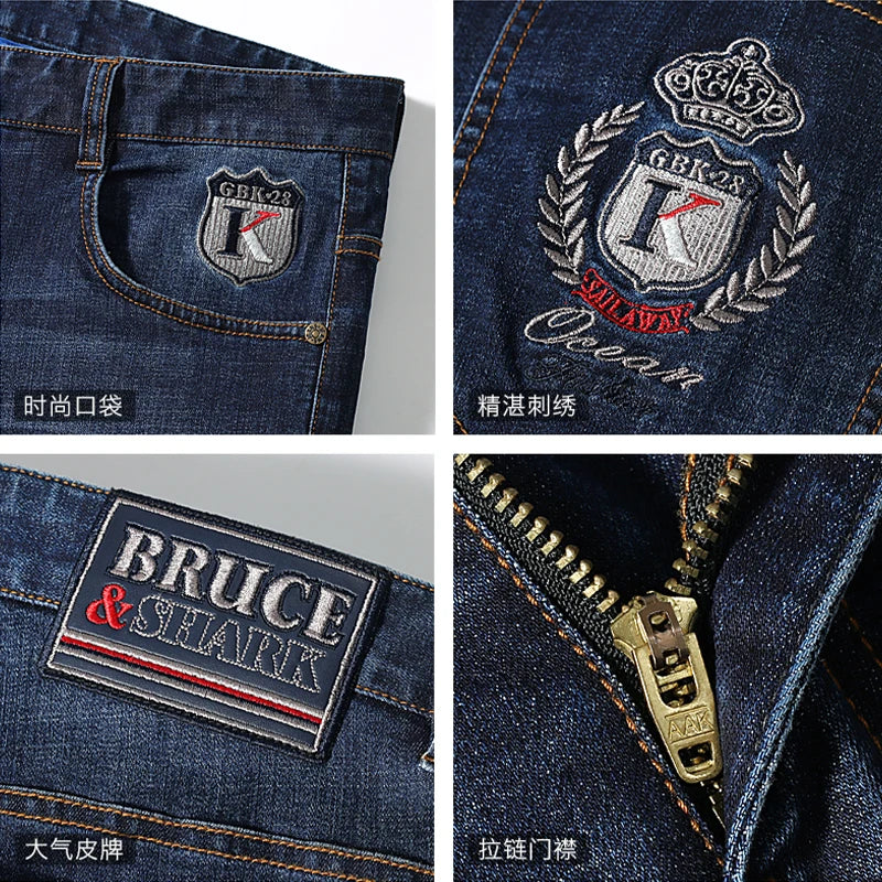 Bruce&Shark New Summer Men Jeans Stretch Cotton Straight Style Casual Fashion Denim Jeans men's pants Super Quality big size 42