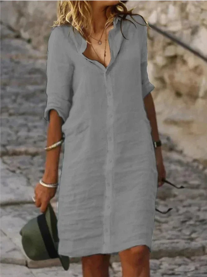 2024 Spring Cotton Linen Women's Dress Black Long Sleeve Elegant Dresses Female Trendy Fashion Casual Loose Clothes Ladies