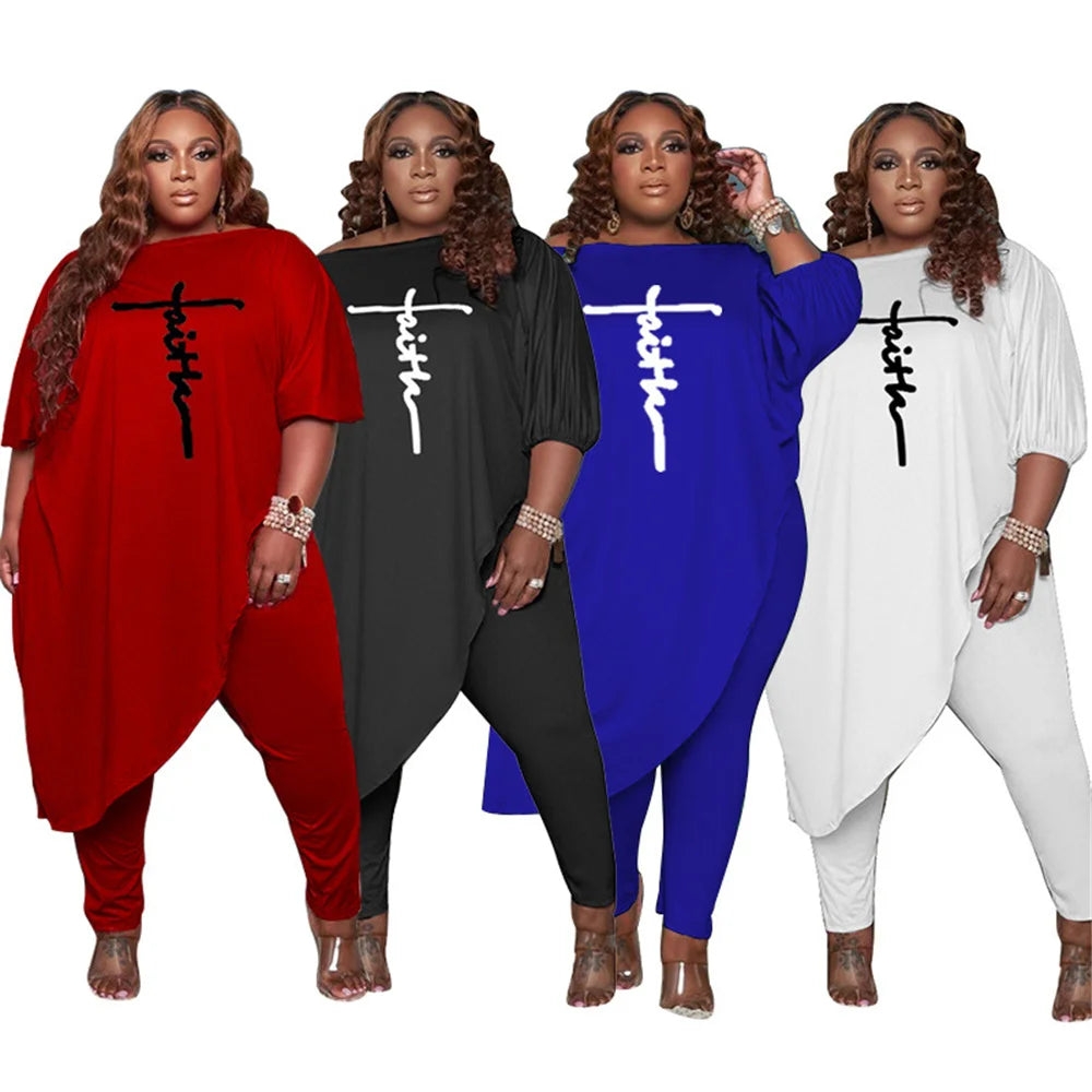 Plus Size Sets Fall Spring Clothes for Women 2 Piece Loose Top Pants Leggings Fashion Streetwear Stretch Wholesale Dropshipping