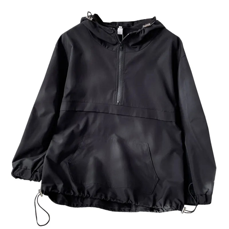 2021 New Spring Clothes Lazy Style Top Women's Black Half Zipper Hooded Sportswear