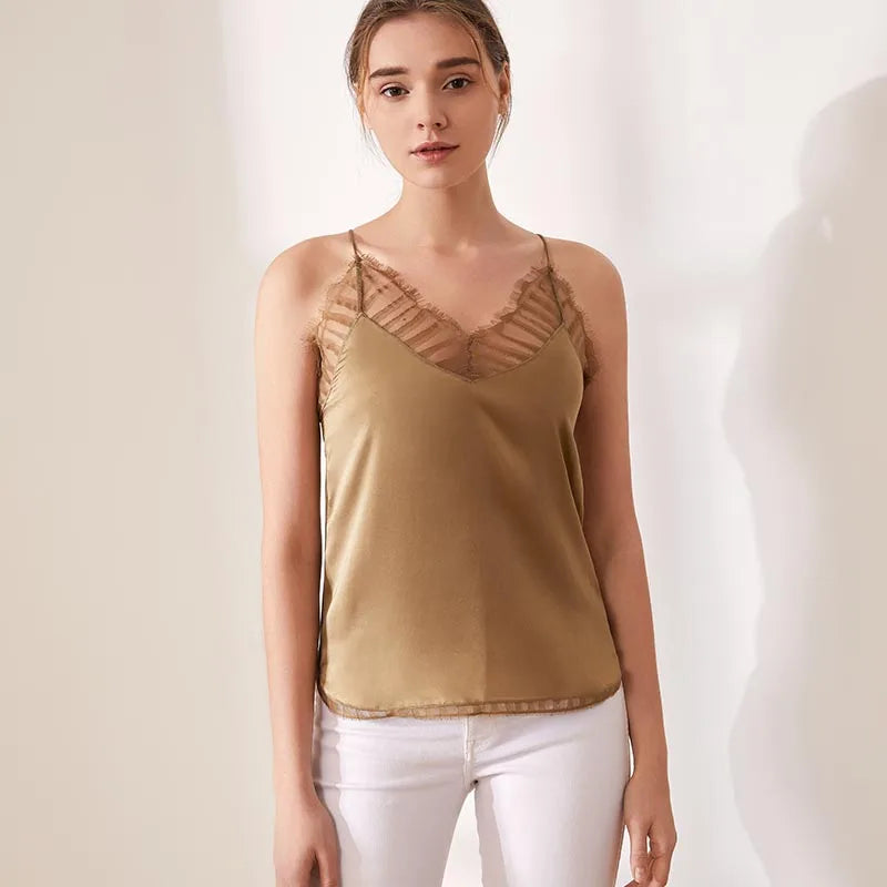 sexy 100% silk womens tops shirts summer clothes for women clothing 2023 blue lace up satin top clothes fashion strap shirt cami