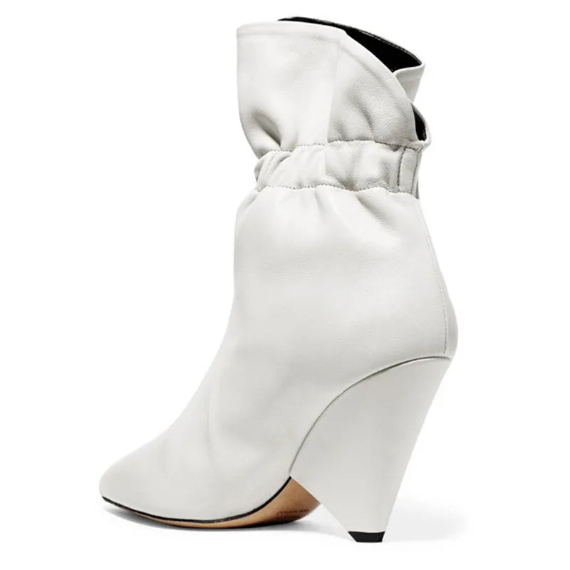 Designer Winter White Ankle Boots Women Sexy Spike Heels Pointed Toe Slip On Short Boots Runway High Heels Shoes Women Bota