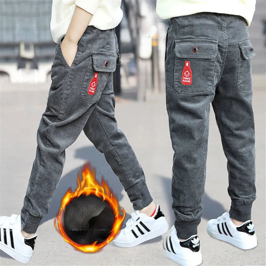 Autumn and winter thick warm sports pants boys girls clothes corduroy fabric 2-12years old children's fashions quality clothing