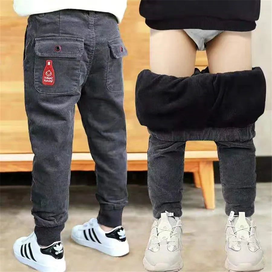 Autumn and winter thick warm sports pants boys girls clothes corduroy fabric 2-12years old children's fashions quality clothing