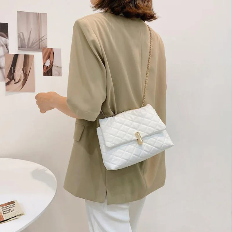 Hot Sale Fashion Plaid Shoulder Bag Chain Strap Crossbody Bags For Women Messenger Bags Soft Pu Leather Lady Handbag Cross Body