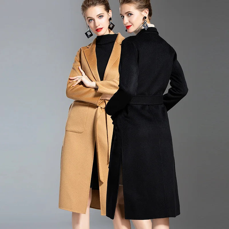 European and American water wave cashmere coat women's 2023 new medium and long winter wool coat double-sided women's cloth coat