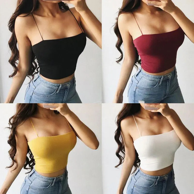 T-Shirt Vest Tank Crop Women Sleeveless Sexy And Cool Strappy Bandeau Camisole Boobtube Tops Tees Summer Clothes Household
