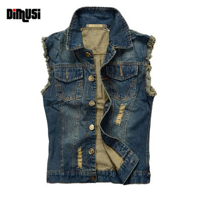 DIMUSI Summer Ripped Mens Denim Vest Male Tank Top Washed jeans waistcoat Man Cowboy Brand Hip Hop Sleeveless Jacket 6XL,YA564