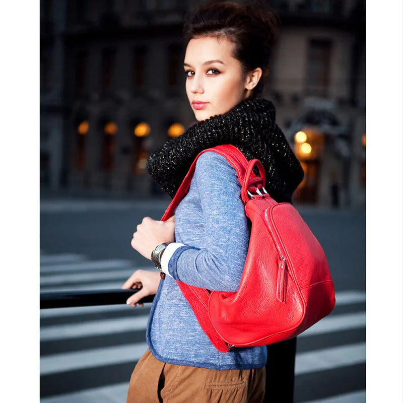 AODUX Soft Full Grain Genuine Leather Guaranteed Women White Red Yellow Backpack Top Layer Cowhide Top Layer Cow Skin Backpacks