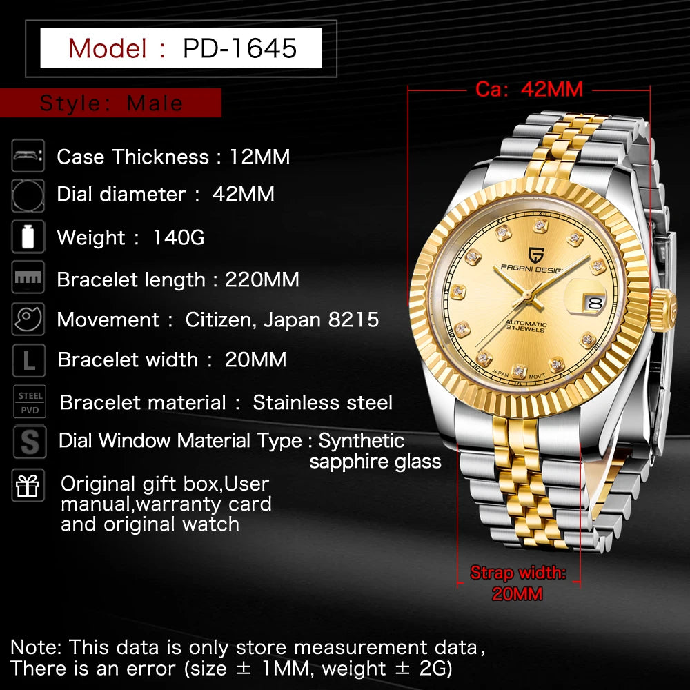 PAGANI DESIGN Mechanical Watch Men Wrist Automatic  Watches Men Waterproof Black Full-Steel Watch Clock Montre Homme newWatch