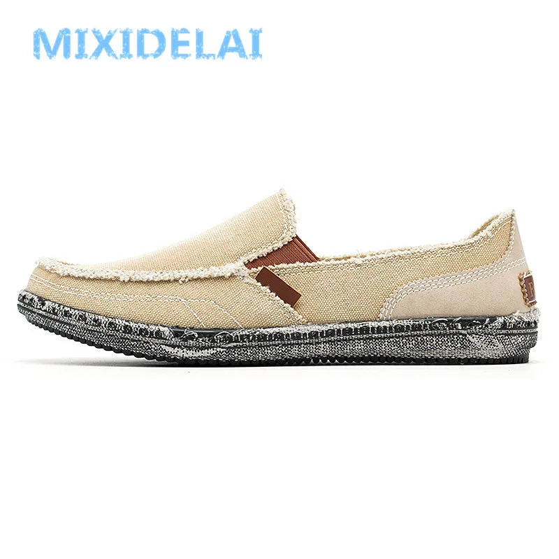 MIXIDELAI classic canvas shoes men 2024 lazy shoes blue grey green canvas moccasin men slip on loafers washed denim casual flats
