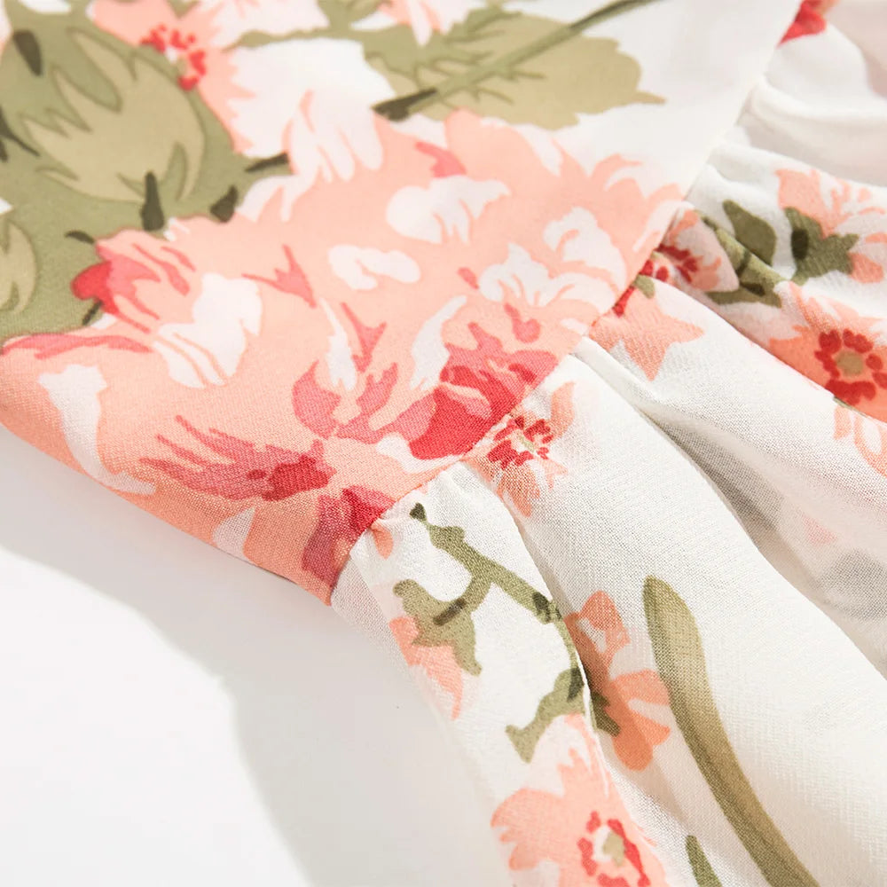 Summer Clothes For Women Boho Floral Print Beach Dress Sweetheart Neck Strap Tie Ruffle Hem Elegant Vintage Chiffon Midi Dress
