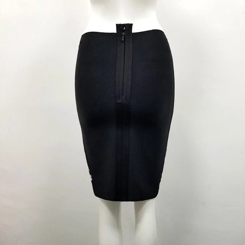 CIEMIILI Sexy Bandage Pencil Skirts Women  Bodycon Summer Clothes Front Split High Waist Buttons Evening Party Skirts