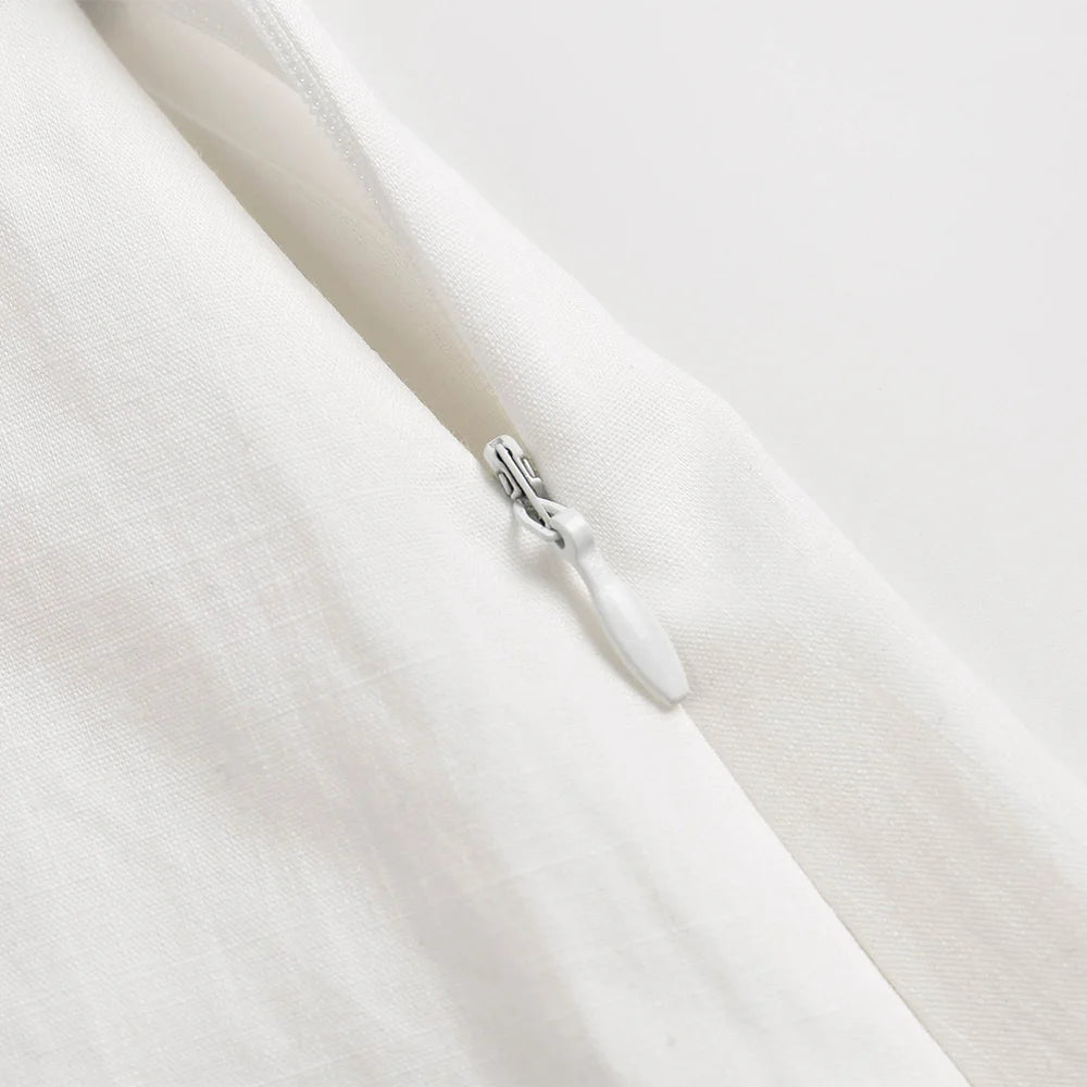 Summer Clothes For Women Dresses Square Neck Tie Vintage Cotton Long White Dress Short Puff Sleeve Casual Maxi Dress With Slit