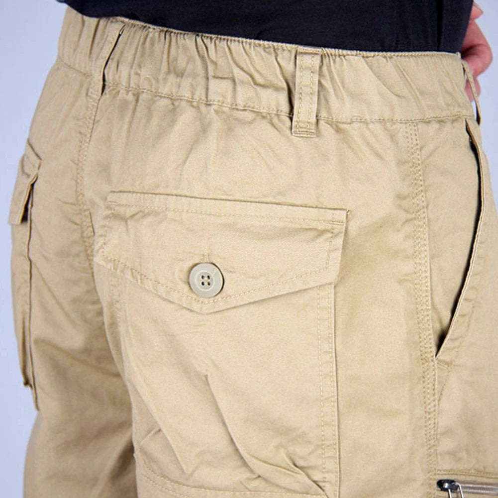 Summer Men's Casual Cotton Cargo Shorts Overalls Long Length Multi Pocket Hot breeches Military Capri Pants Male Cropped Pants