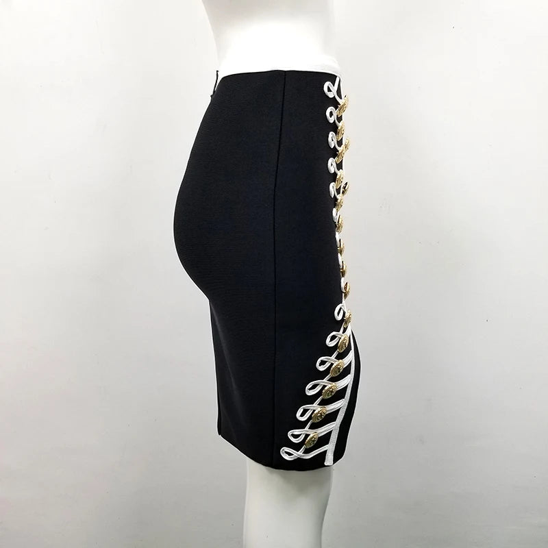CIEMIILI Sexy Bandage Pencil Skirts Women  Bodycon Summer Clothes Front Split High Waist Buttons Evening Party Skirts