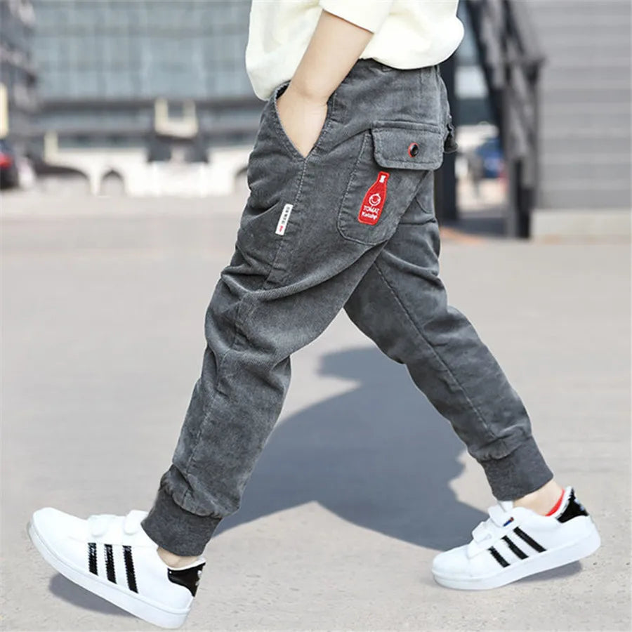 Autumn and winter thick warm sports pants boys girls clothes corduroy fabric 2-12years old children's fashions quality clothing