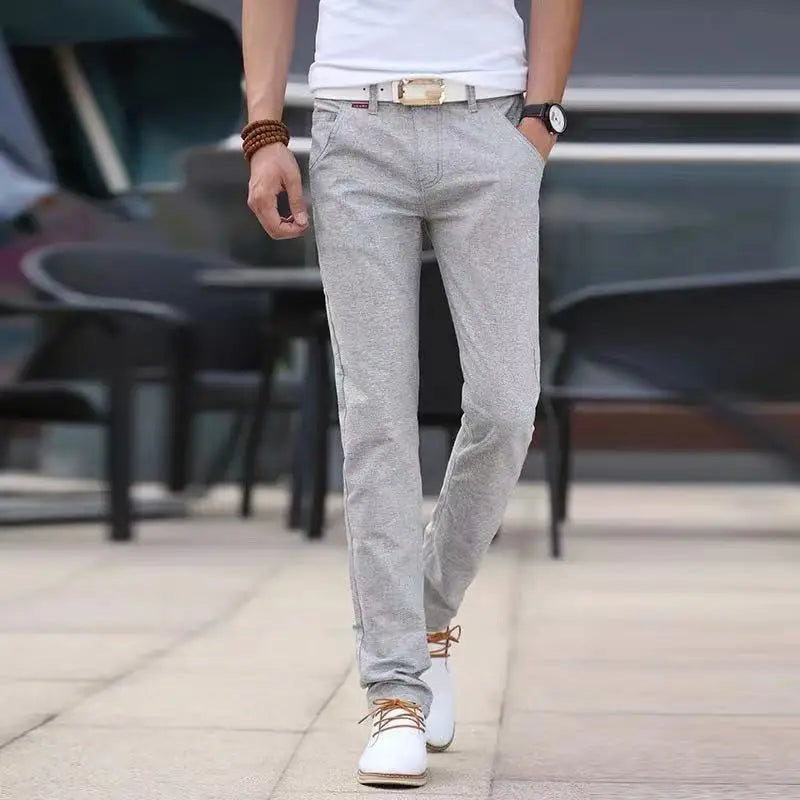 Men's Pants Summer Fashion Korea Slim Fit Straight Linen Cotton Thin Business Men's Trousers Male Casual Pants Men's Clothing