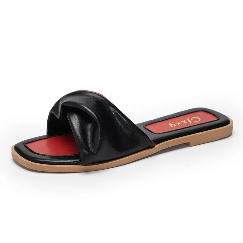 Summer New Outside Women's Slides Sexy Solid Color Flat Rubber Soled Female Slippers