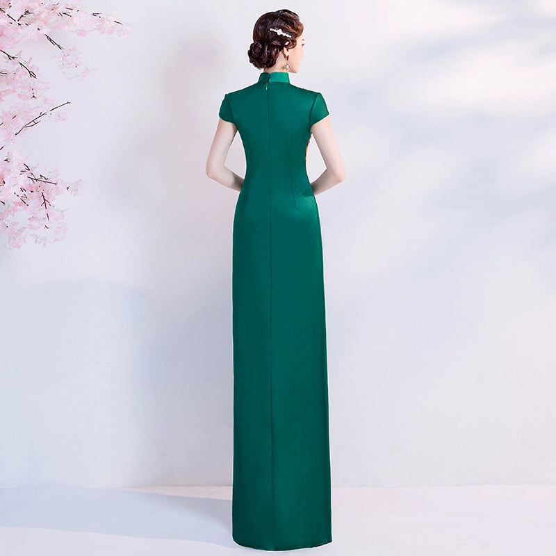 Green Chinese-Style Catwalk Wedding Dress Dress and Cheongsam Performance