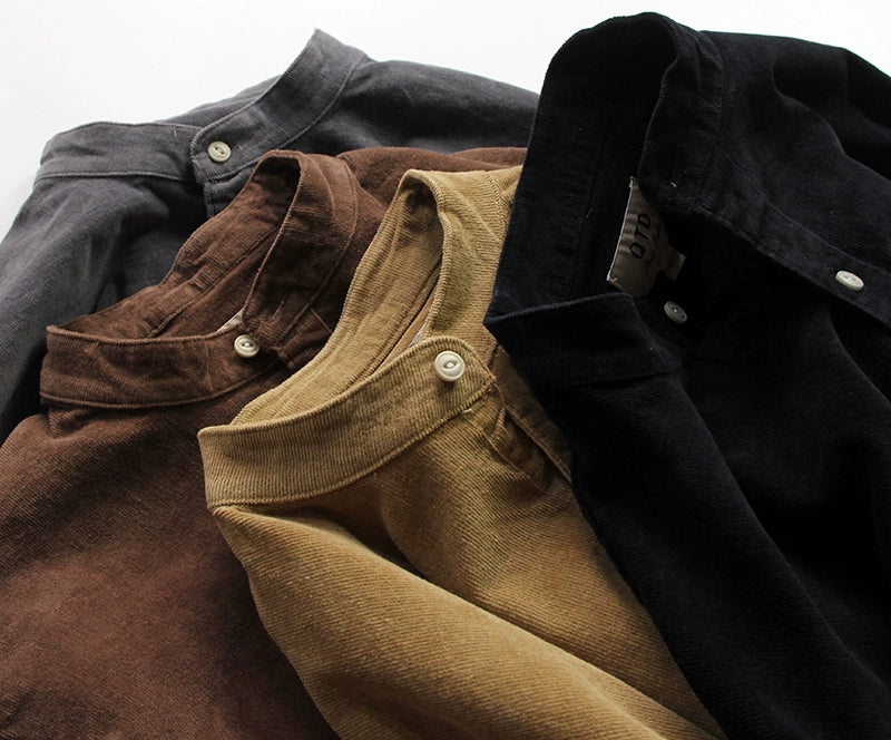 Heavy Vintage Cotton Washed Distressed Stand Collar Shirt