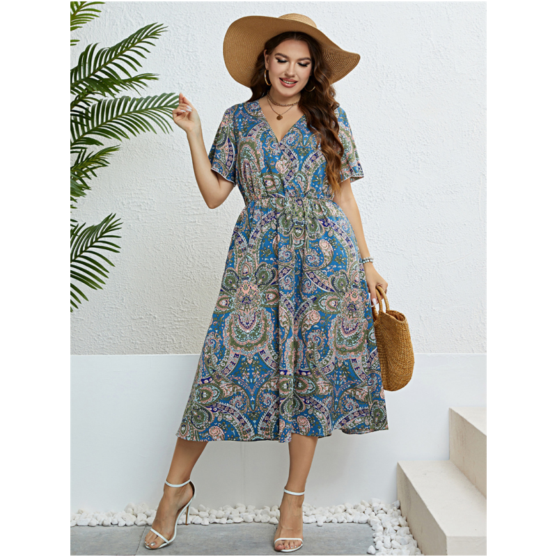 XL-4XL Dresses Women Summer plus Size Print Ladies Skirt plus Size