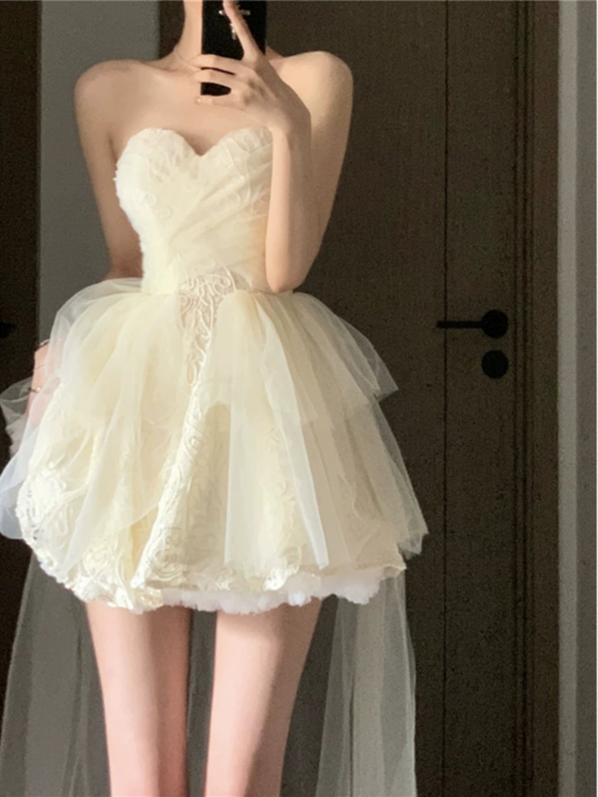Princess Style Cinched Mesh Tube Top Tutu Dress