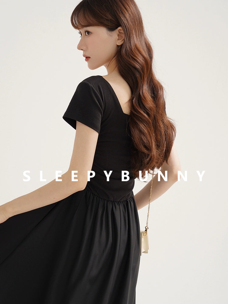 Sleepy Bunny Black Summer French Retro Dress