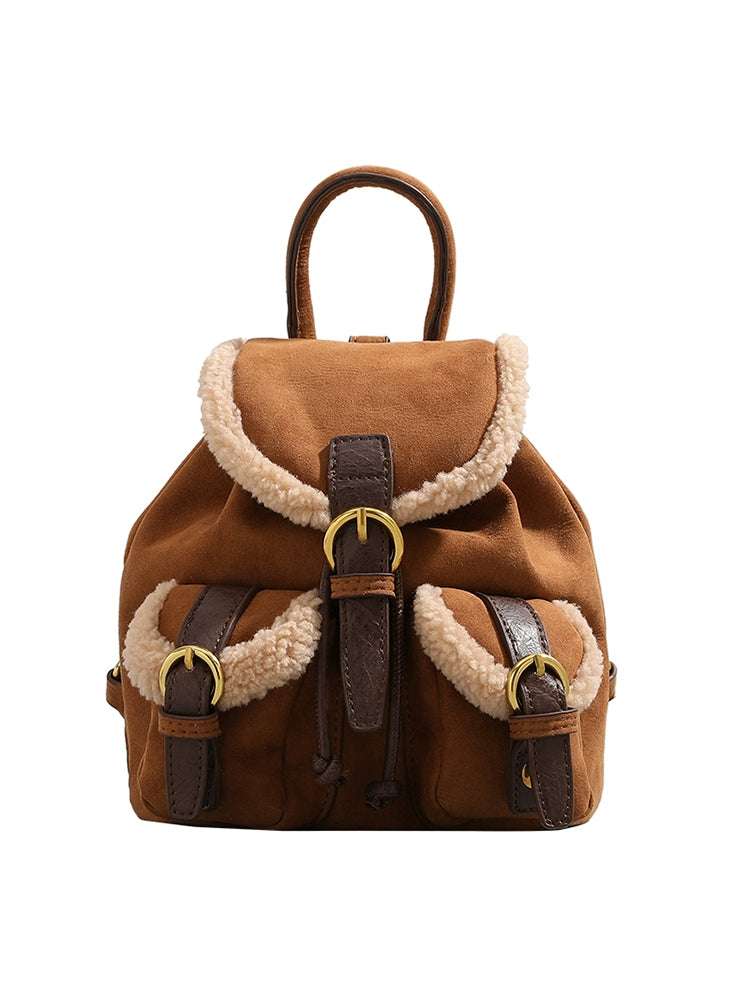 Ur Fancy Lamb Wool Backpack Female 2023 New Arrival Winter Frosted Backpack Student Class Schoolbag Bucket Bag