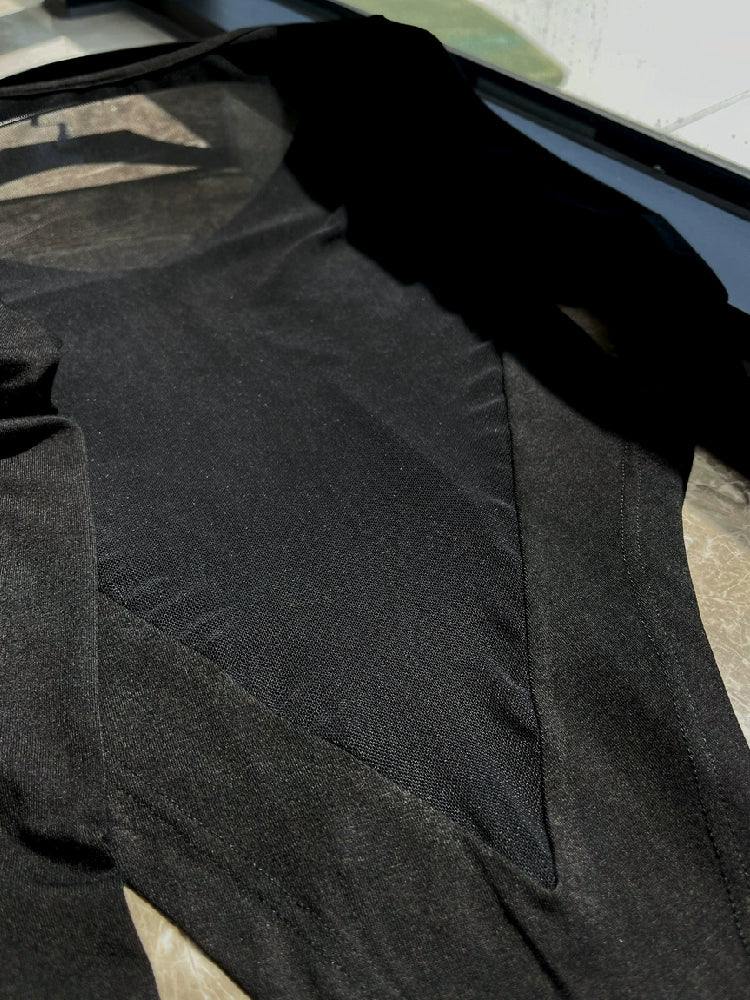 INS Stylish Stitching Long Sleeve T-shirt Top Mesh