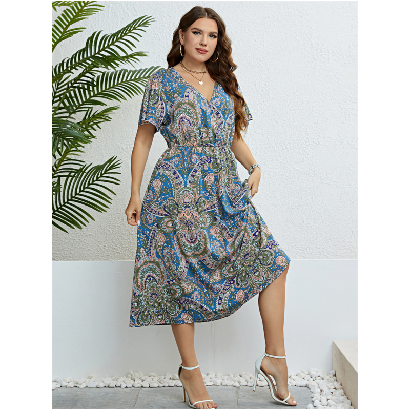 XL-4XL Dresses Women Summer plus Size Print Ladies Skirt plus Size
