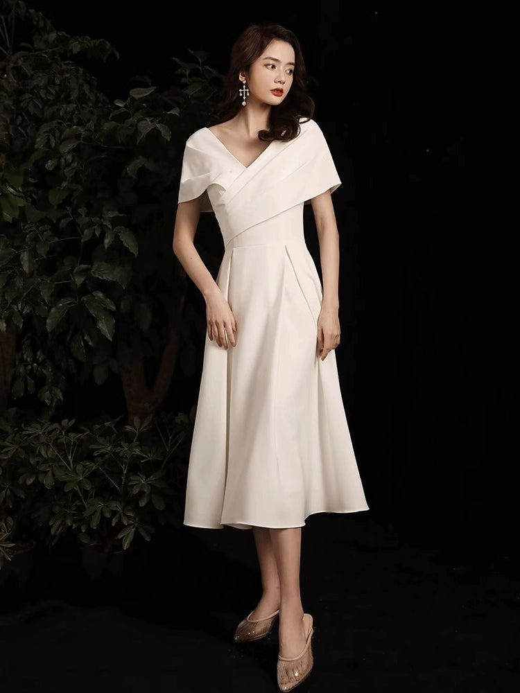 off-Shoulder White Elegant Registration Little Evening Dress