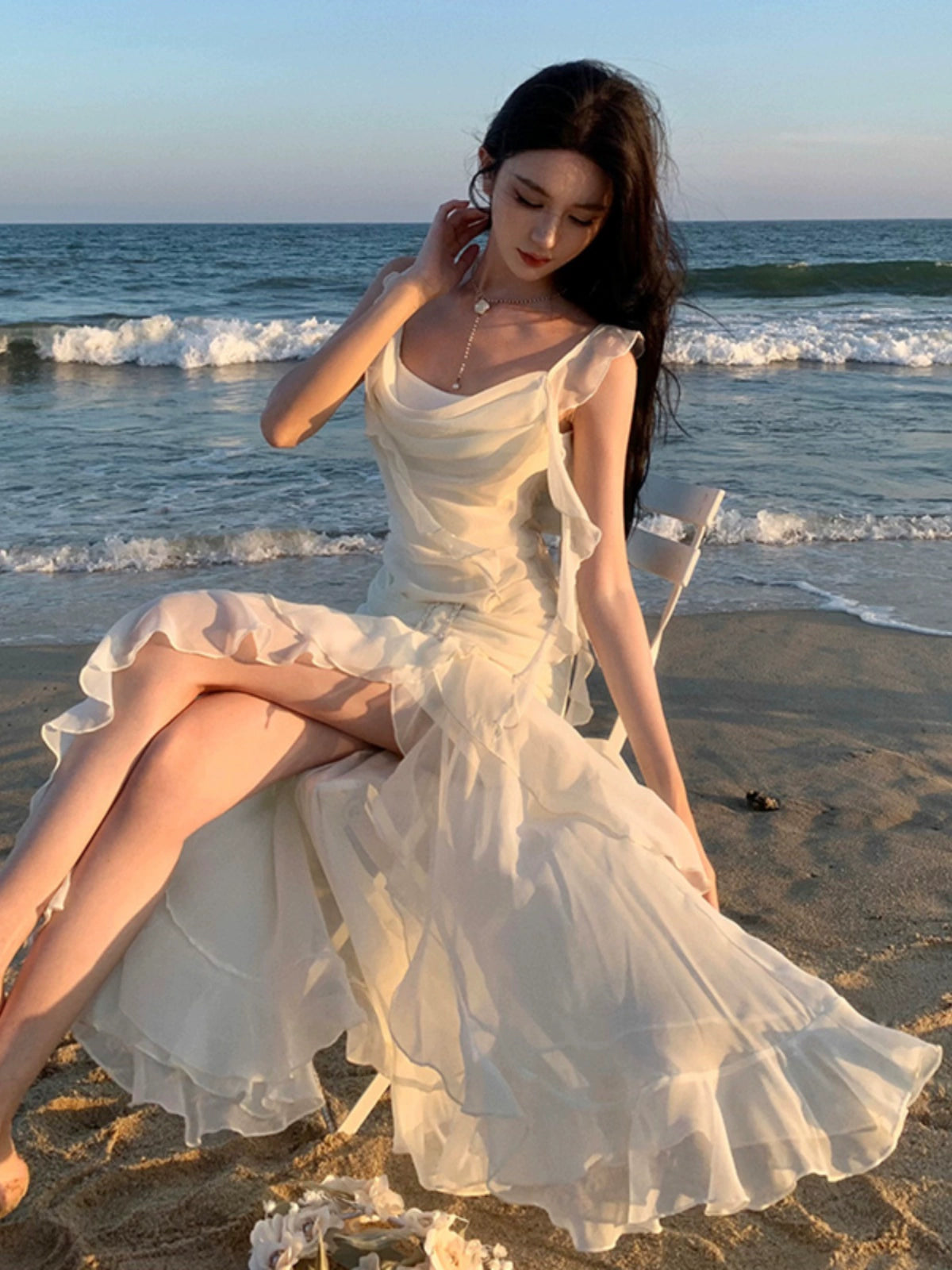 Rich Socialite Gold White Beautiful Fairy Dress Sling