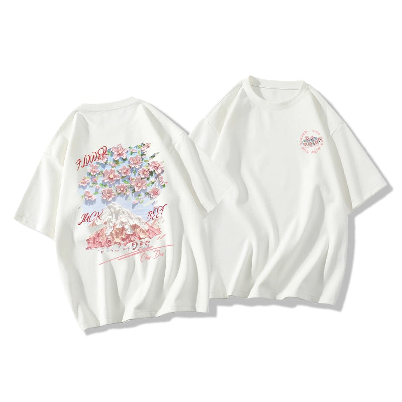 Pure Cotton Loose and Simple Print Top T-shirt with Short Sleeves