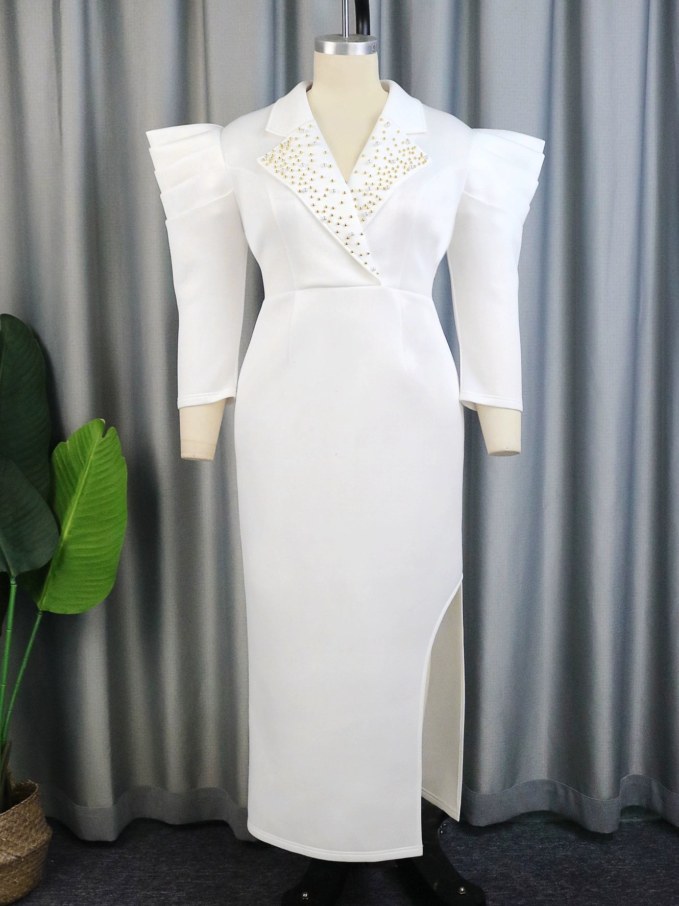 Fashion plus Size Designer Model Beaded Suit Collar Dress plus Size Party Dress Women