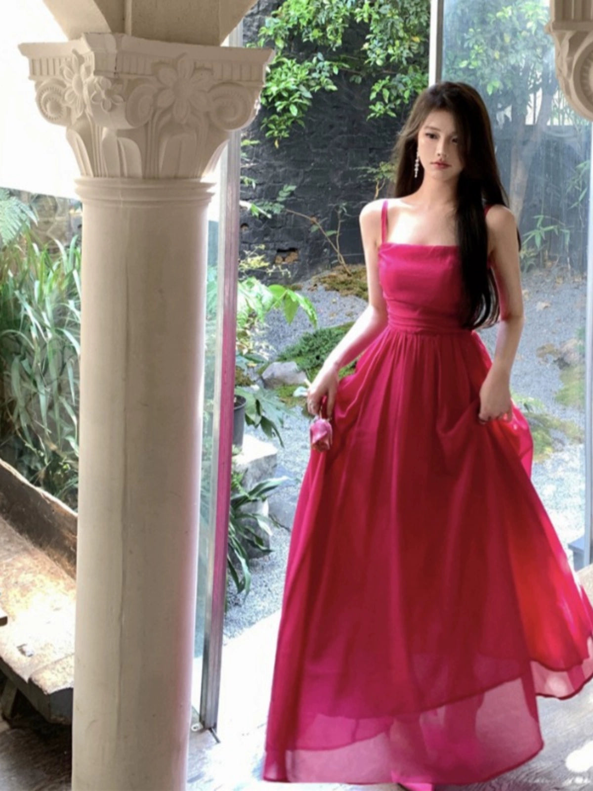 Romantic Rose Red Summer Beach Atmosphere Suspender Dress
