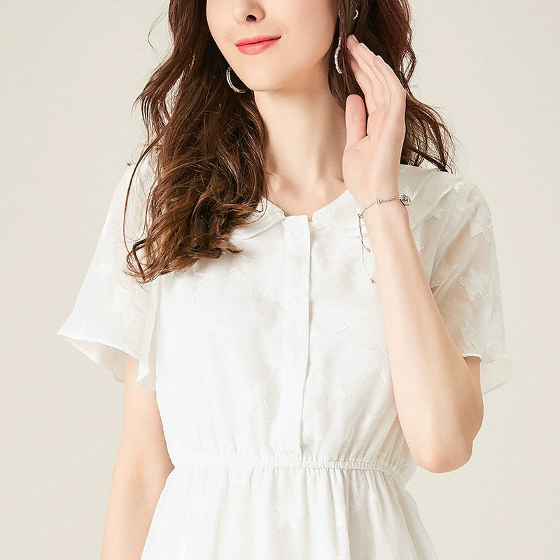Doll Collar Summer High Waist Slim Looking XINGX Dress
