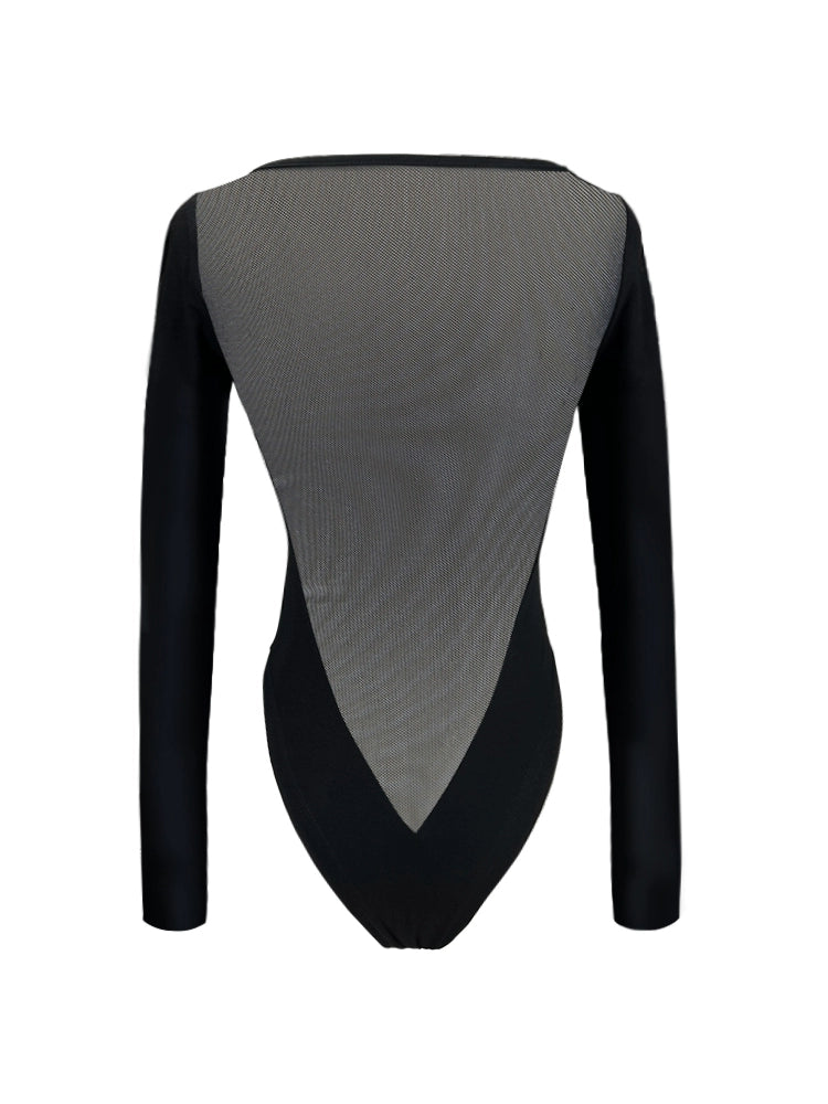 INS Stylish Stitching Long Sleeve T-shirt Top Mesh