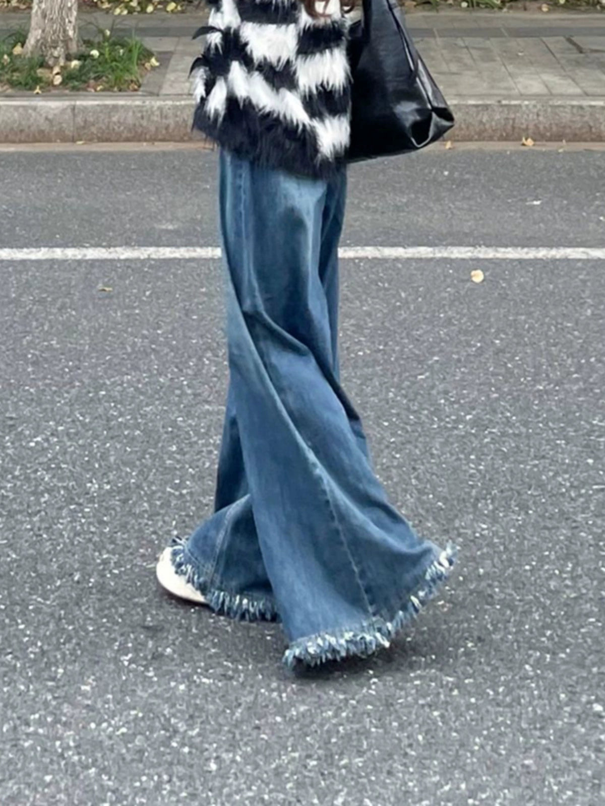 American Autumn Fringed Burr Drape Mop Jeans