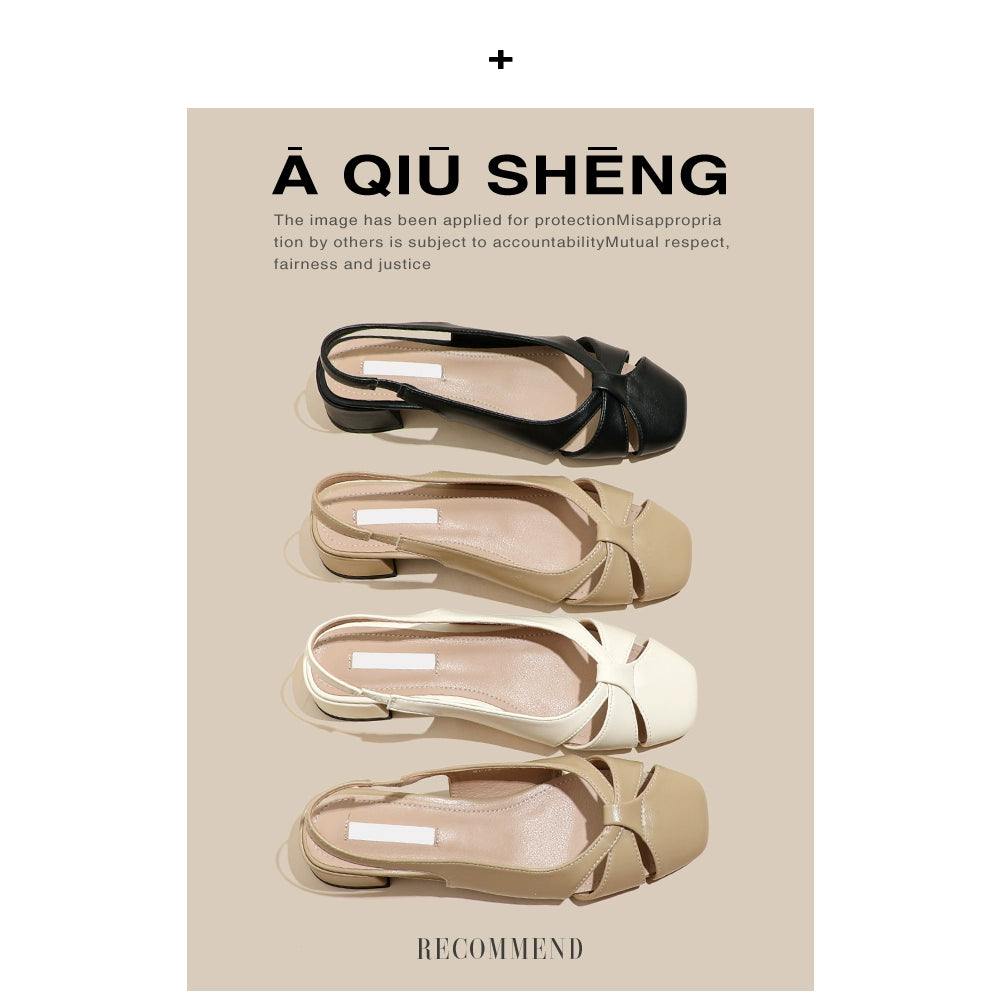 Flats 2023 New French Style Dress Chunky Heel Fashion Hollow-out Closed Toe Sandals Versatile Casual Back Strap Women's Shoes
