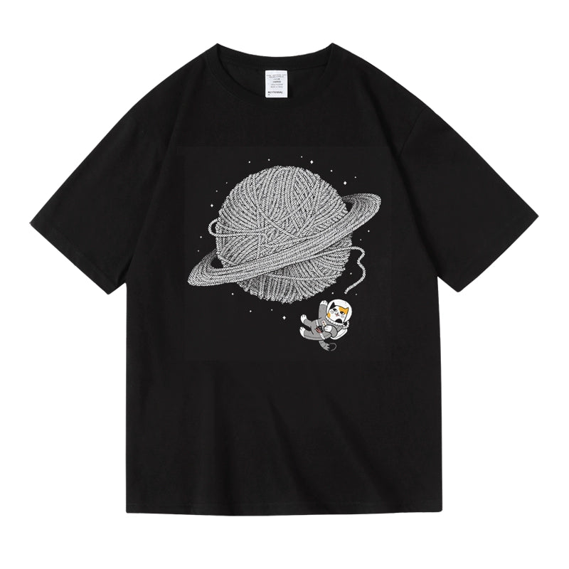 Instagram Style Cat Astronaut Men Women Loose Short Sleeve T-shirt