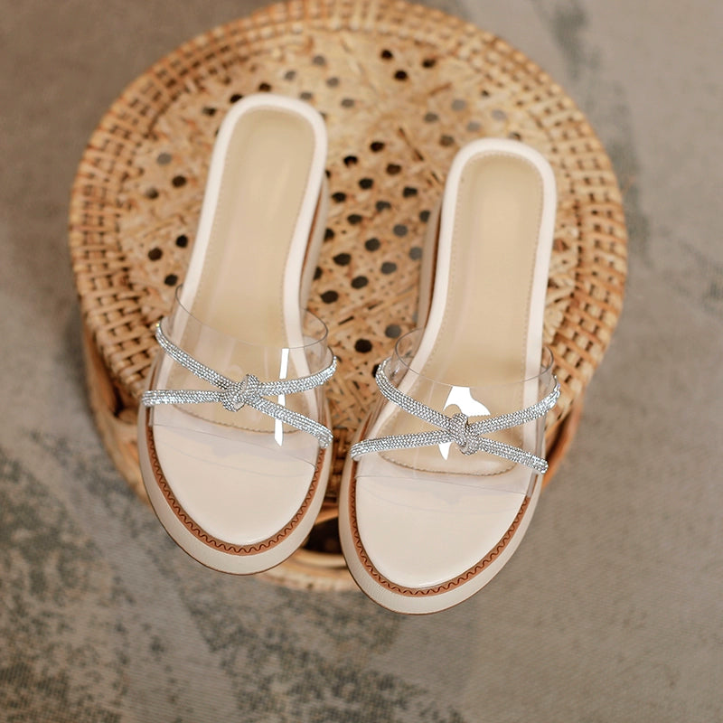 Women's Wedge Sandals Thick Sole Platform Shoes Roman Rhinestones