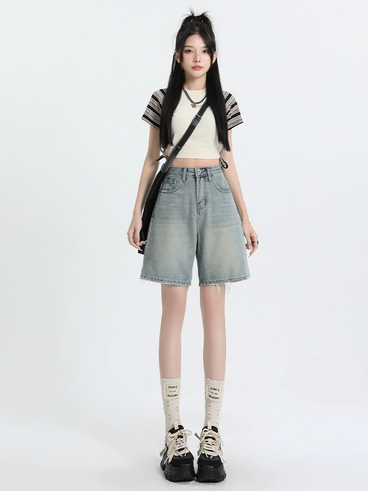 Cropped Loose Straight High Waist Vintage A- line Jeans