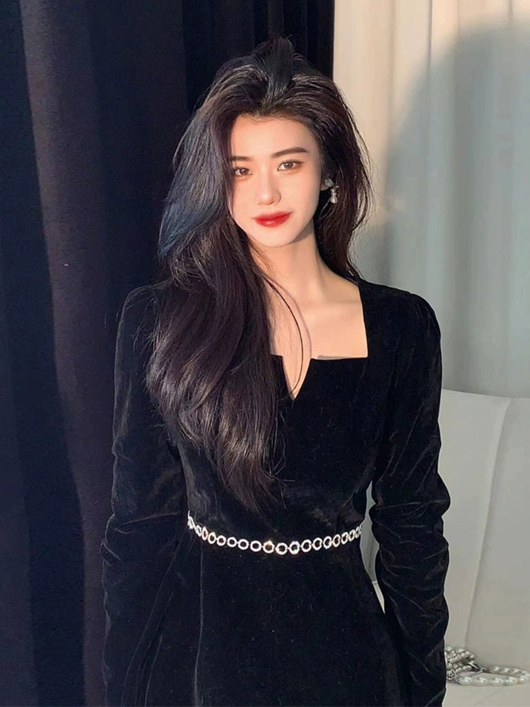 Party High-End Affordable Luxury Black Velvet Gown
